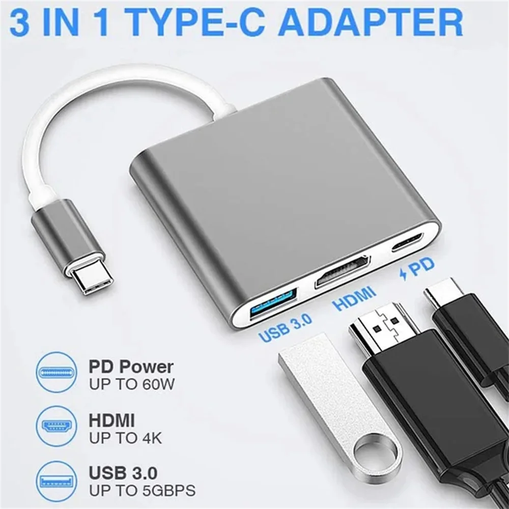 USB C HUB 3-in-1 Multiports Ad - Hdmi Adapter Tablet ulasan dan harga